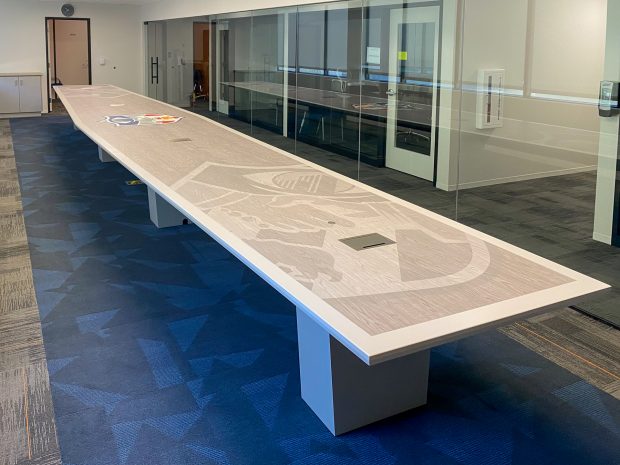 conference table with logo