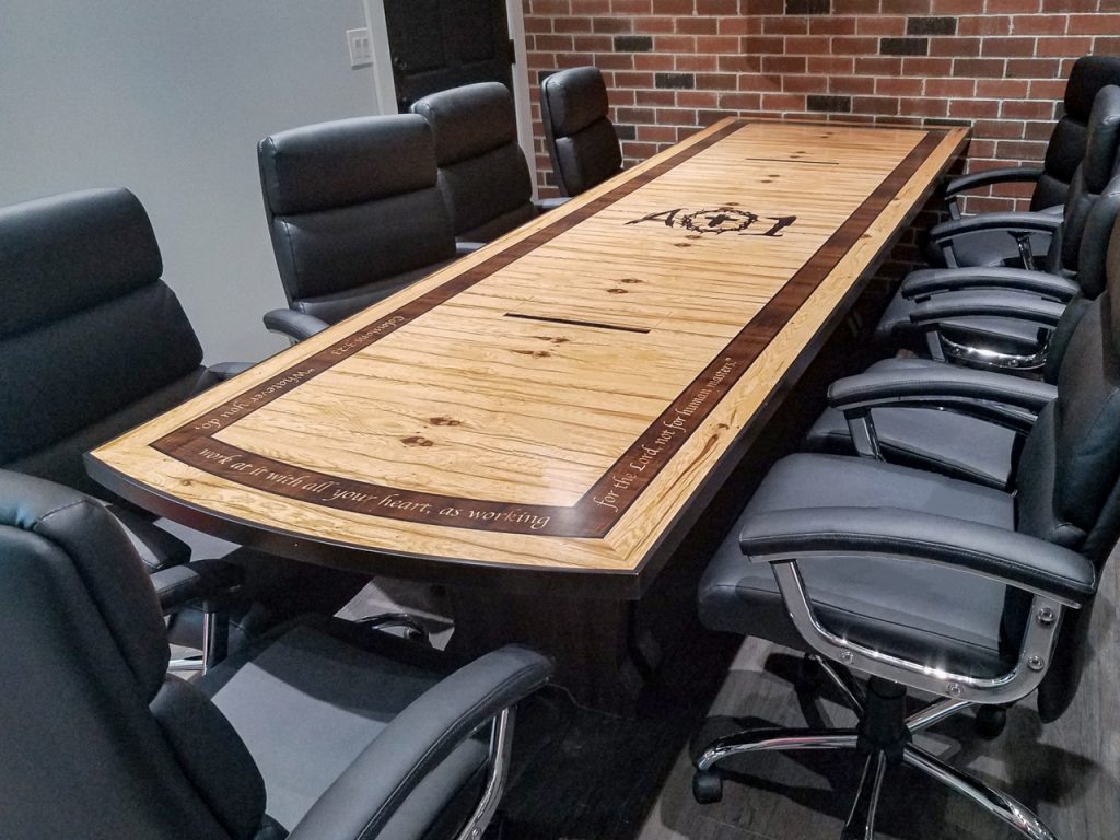 Conference table with logo