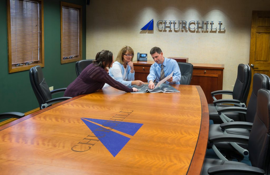 conference table with logo