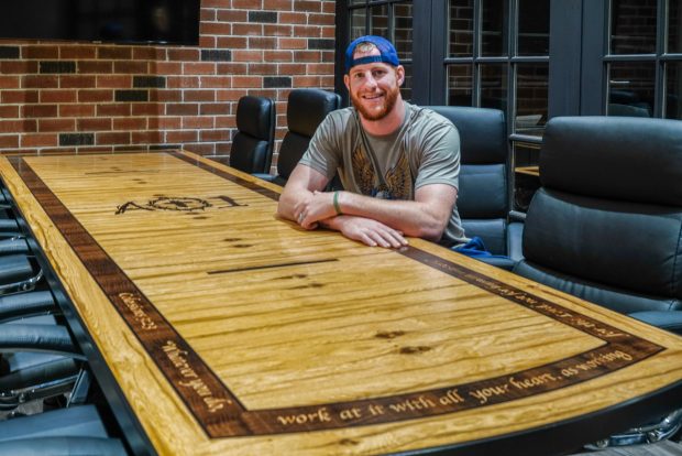 teleconferencing table with logo