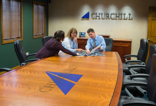 Churchill Engineering logo conference table logo conference table