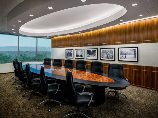 oval boardroom table with logo