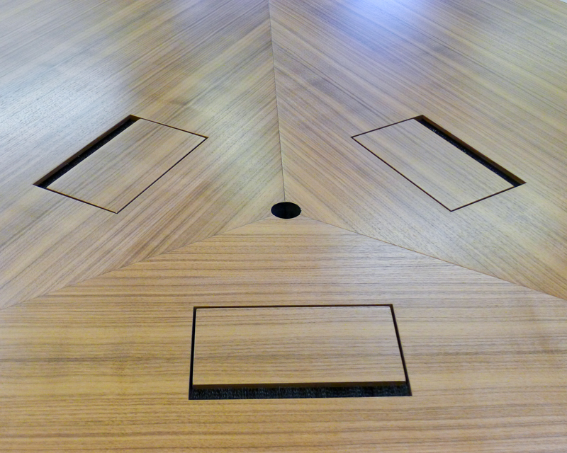 frameless hatch with brush power and data for conference tables