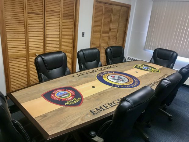 conference table with logos